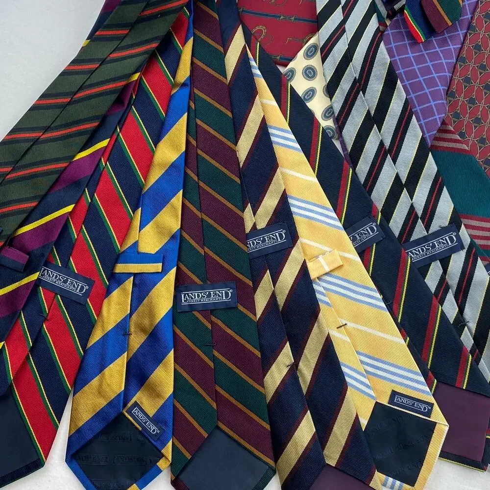 Lot of 18 LANDS END 100% Silk Neckties Rep Striped Equestrian Paisley USA VTG